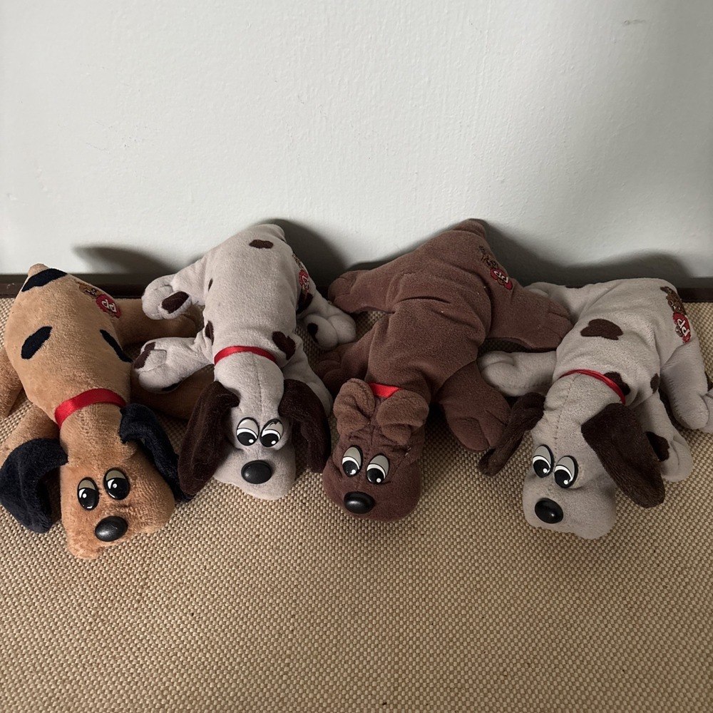 Vintage Tonka Pound Puppies Mini 8" Stuffed Dog Plush Brown Black Gray Lot